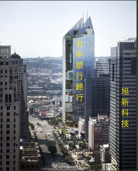 《圖說》38樓的臺中銀行總行大樓形成白虎抬頭。摘自GA環球建築。