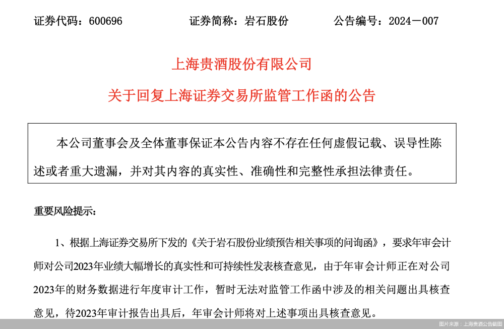 《圖說》上海貴酒回覆上海證交所財報不實事，摘自百度網。